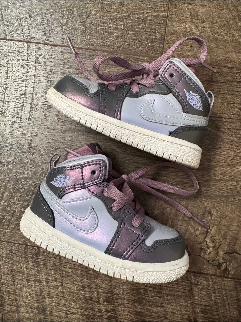 Nike Kids Metallic Pink and Gray High-Top Sneakers